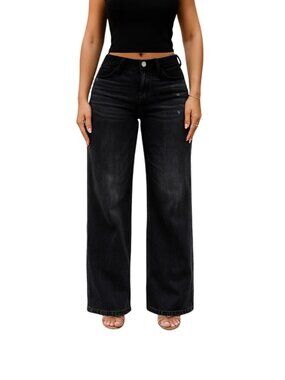ONESO Women's Size 16W Black Mid-Low Rise Baggy BBL Wide Leg Stretch Jeans